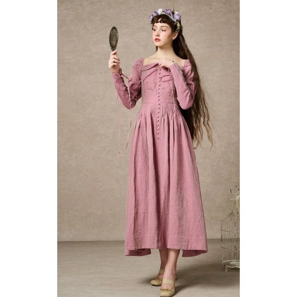 Linennaive Phoenix Regency Lace Up Linen Dress Size Small? Cottagecore Romantic